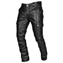 Threebooy 2024 New Men's Leather Pants Retro Punk Loose Casual Straight-leg Pants Autumn Winter High Street Goth Style Long Trousers