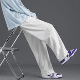 Threebooy Autumn New Men's Lamp Core Flannel Pants Korean Street Loose Straight Casual Wide Leg Pants White Women's Daily Casual Pants
