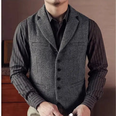 Threebooy Autumn Winter Woolen British Retro Horse Clip Casual Slim Suit Collar Vest Men