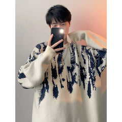 Threebooy Korean casual lazy style sweater for men's autumn winter new item loose knit sweater for teenagers base top