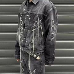 Threebooy Hong Kong Style Heavy Industry Loose Label Deconstructed Denim Jacket Men Autumn Winter New Fashion Asymmetric Splicing Tops Men
