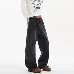 Threebooy Spring New Trendy Jeans Patchwork Design Male Gradient Color Washed Straight Male Denim Pants Wide Leg Mopping pants