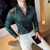 Threebooy British Style Men's Spring High Quality Business Dress Shirts/KMale Slim Fit printing Long Sleeve Shirts Plus Size S-3XL
