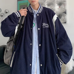 Threebooy Embroidered Letters Loose Fashion Trend Youth Leisure Waffle Baseball Jacket Spring And Autumn New Street Fashion Jacket Men