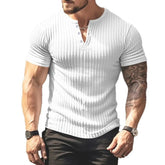 Threebooy European and American Solid Color Summer New Versatile Men's T-shirt Henry Shirt Casual Knitted Short-sleeved T-shirt Men's Tee
