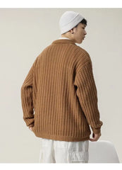 Threebooy Vintage Mens Sweaters Men Knitted Cardigans Autumn Fashion Solid Color Knit Jacket Long Sleeve Breasted Collar Sweater Coats