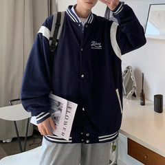 Threebooy Embroidered Letters Loose Fashion Trend Youth Leisure Waffle Baseball Jacket Spring And Autumn New Street Fashion Jacket Men