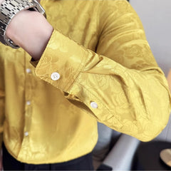 Threebooy Men's Social Shirt New Rose Printed Long Sleeve Shirt Luxury Fashion Business Slim Fit Formal Shirt Men's Clothing 4XL-M