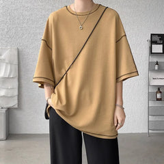 Threebooy Summer Short Sleeve T-shirt Men Fashion 3 Colors Oversized T Shirt Men Streetwear Hip Hop Loose O-Neck Tshirt Mens Top S-2XL