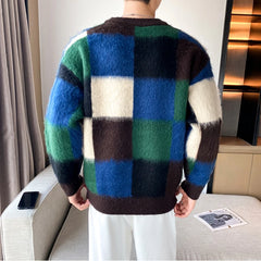 Threebooy Clothing Men Mink Cashmere Plaid Sweater/Male Slim Fit Fashion Casual Pullover/Man Round Neck Korean Harajuku Sweaters