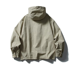 Threebooy Vintage Hooded Cargo Jacket Mens Streetwear Punk Y2k Casual Coats Oversized Harajuku Loose Pockets Japan Style Jackets Male