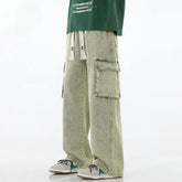 Threebooy 90s Streetwear American style spring autumn multi pocket workwear jeans for men unisex loose straight leg hip-hop wide leg pants