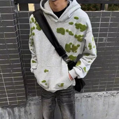 Threebooy Gray Heavy Moss Embroidered Hooded Sweatshirt Men 2025 Spring And Autumn Fashion Trend American Retro Couple Casual Tops Unisex