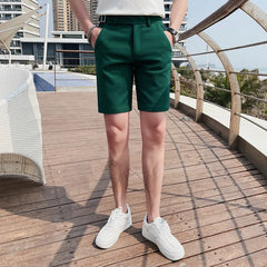 Threebooy Korean Style Men's Summer Casual Shorts/Male Slim Fit Fashion Solid Green Harlan Shorts Plus Size 29-36