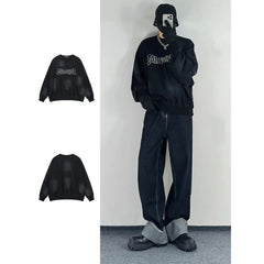 Threebooy American Large-size Lazy Shirt Embroidered Round Neck Sweatshirt Men Women Ne Autumn Winter Retro Gothic Top Hip Hop Streetwear