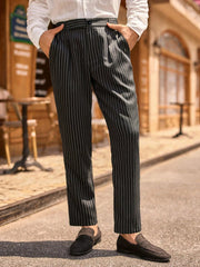 Threebooy plus Size Men's Casual Striped Pants Trendy Business Wear Suitable for Daily Outings