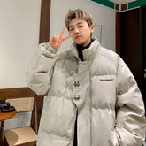 Threebooy PU leather cotton jacket winter metal fly button winter high-end men's clothing American style cotton jacket