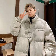 Threebooy PU leather cotton jacket winter metal fly button winter high-end men's clothing American style cotton jacket