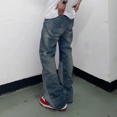 Threebooy Y2K Streetwear Baggy Ripped Jeans Pants Men Designer Clothes Washed Blue Straight Hip Hop Denim Trousers Ropa Hombre