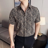 Threebooy Camisas De Hombre Fashion Leopard Pattern Men's Shirt High Quality Business Social Banquet Slim Fit Versatile Shirt Size 4XL-M