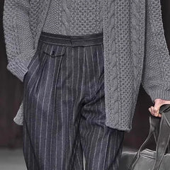 Threebooy Straight Striped Loose Pants Trousers Fashionable Tweed Business Casual Men Autumn Winter