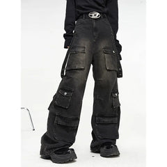 Threebooy Y2K Streetwear Multiple Pockets Baggy Cargo Jeans Pants For Men Clothing Vintage Loose Women Denim Trousers Pantalon Homme
