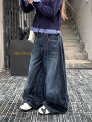 Threebooy Y2K Fashion New Letters Embroidered Washed Baggy Jean Women Gothic Harajuku Vintage Hip Hop Pop Casual High Waist Wide Leg Pants