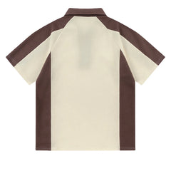 Threebooy Vintage Splicing Polo Shirts Men Streetwear Hip Hop Half Zipper Sport Tshirt Harajuku Loose Casual Short Sleeve Tees Tops Unisex