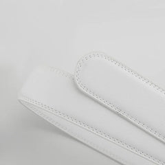 Threebooy New Fashion 3.5cm Width White Ratchet Belt For Men Genuine Leather Automatic Buckle Casual Trouser Belts Strap 100-130cm