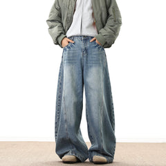 Threebooy Wide Leg Denim Pants Male Loose Cowboy Mopping Trousers baggy Men's Jeans Fashion Handsome Washed Streetwear Casual