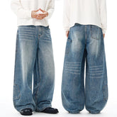 Threebooy Multi-pocket Loose Wide-leg Jeans Men's Cotton Vintage Washed Denim Pants Hip-hop Fashion Y2K Streetwear Autumn Casual Trousers
