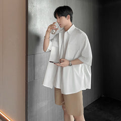 Threebooy Over Size Men's Short-Sleeve Shirt, Loose Casual Japanese and Korean Style Coat,Outdoor Camping Shirt