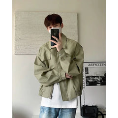 Threebooy 90s Streetwear American Retro Motorcycle Leather Jacket Men's Autumn New Style Niche Loose PU Leather Jacket