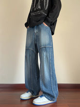 Threebooy Men's Straight Cargo Jeans with 4 Pockets Spring Autumn Heavy Fabric Washed Denim Pants Wide-Leg Baggy Jeans