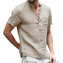 Threebooy Summer New Men's Short-Sleeved T-shirt Cotton and Linen Led Casual Men's T-shirt Shirt Male Breathable S-3XL