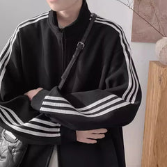 Threebooy Men's Vintage Black Blazer Cardigan Jacket American Style Casual Trendy Brand Fall Winter2024 New Loose Fit Regular Length