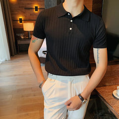 Threebooy Smart Casual Solid Color Turn-down Collar Polos Spring Summer Simplicity Retro Comfortable Tops Slim Men's Clothing