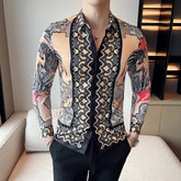 Threebooy High Quality Men Floral Shirt Long-Sleeved Tuxedo Slim Shirt Fashion Mens Designer Retro Printed Shirt Camisa Masculina 4XL