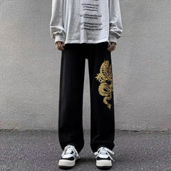 Threebooy Y2k High Street New Style Dragon Pattern Embroidery Baggy Jeans Retro Hip Hop Casual High Waisted Jeans Men and Women Streetwear
