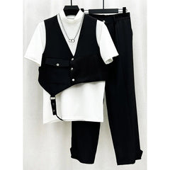Threebooy Men's Vest & High Waist Pants 2-Piece Set