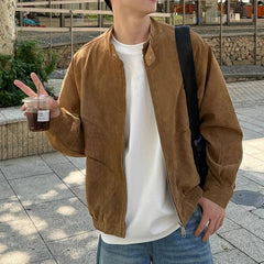 Threebooy Khaki Cargos Stand Collar Jackets Men's Japanese Retro Streetwear Fashion Solid Color Zipper Long Sleeve Coats Autumn Clothing