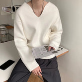 Threebooy Men's Light Luxury Knitted Pullover Sweater Men Casual V Neck Solid Color Long Sleeve Knitwear Streetwear Korean Autumn Clothing