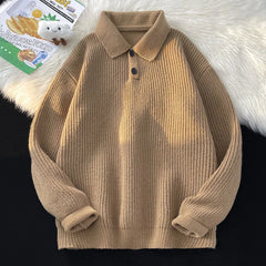 Threebooy Autumn Clothing Men's Luxury Knitted Pullovers Sweater Long Sleeve Polo Shirt Texture Lapel Premium Solid Color Fashion Knitwear