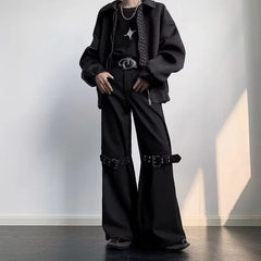 Threebooy Streetwear Y2k Casual High Street Pants Straight Leg Belt Decoration Flared Pants Straight Leg Casual Pants Men