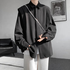 Threebooy Sleek Drape Shirt Innovative Faux Two-Piece Design Modern Layered Look Stylish Comfortable Fabric Trendy Chic New Fashion Forwar