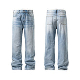 Threebooy Mens Classic Straight Light Blue Washed Denim Jeans M-5XL 7 Size Options Big Tall Multiple Fit Vintage Wash Large Size