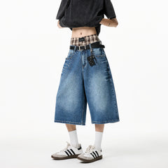 Threebooy Mens Calf length jeans Loose Fit Summer Studded Rivet Casual Streetwear Lightweight Comfort Cool Trendy 2023 Fashion weid leg