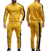 Threebooy Spring Autumn Men's 2-Piece Set Color Blocking Zipper Stand Collar Casual Sports Jacket Sweatshirt Trousers Suit