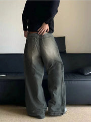 Threebooy 1pcs Vintage Style Men's American Street Casual Jeans Washed Overalls Comfortable and Versatile for Daily Seasonal Wear