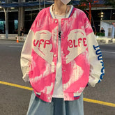 Threebooy Tie-dye Love Baseball Uniform Men Loose Jacket Ins Trend